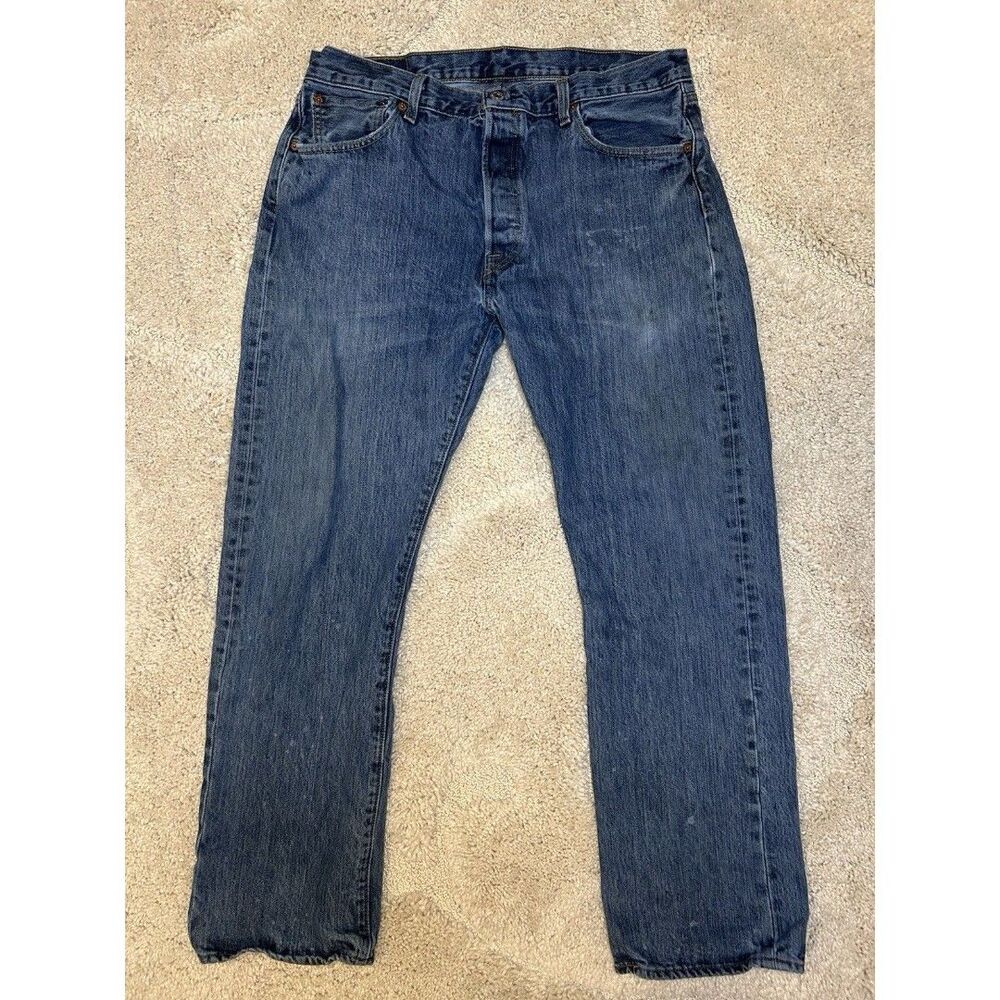 Levi’s 501 Jeans Mens 35x30 Blue Denim Button Fly Straight Leg Med Wash R Tag